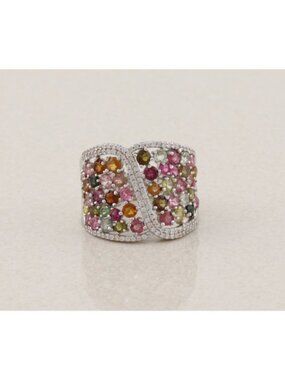 Sterling Silver Multi Color Tourmaline Ring Size 11
